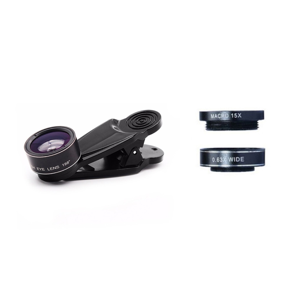 Bộ ống kính mắt cá 198 độ + góc rộng và macro 15X cho điện thoại
