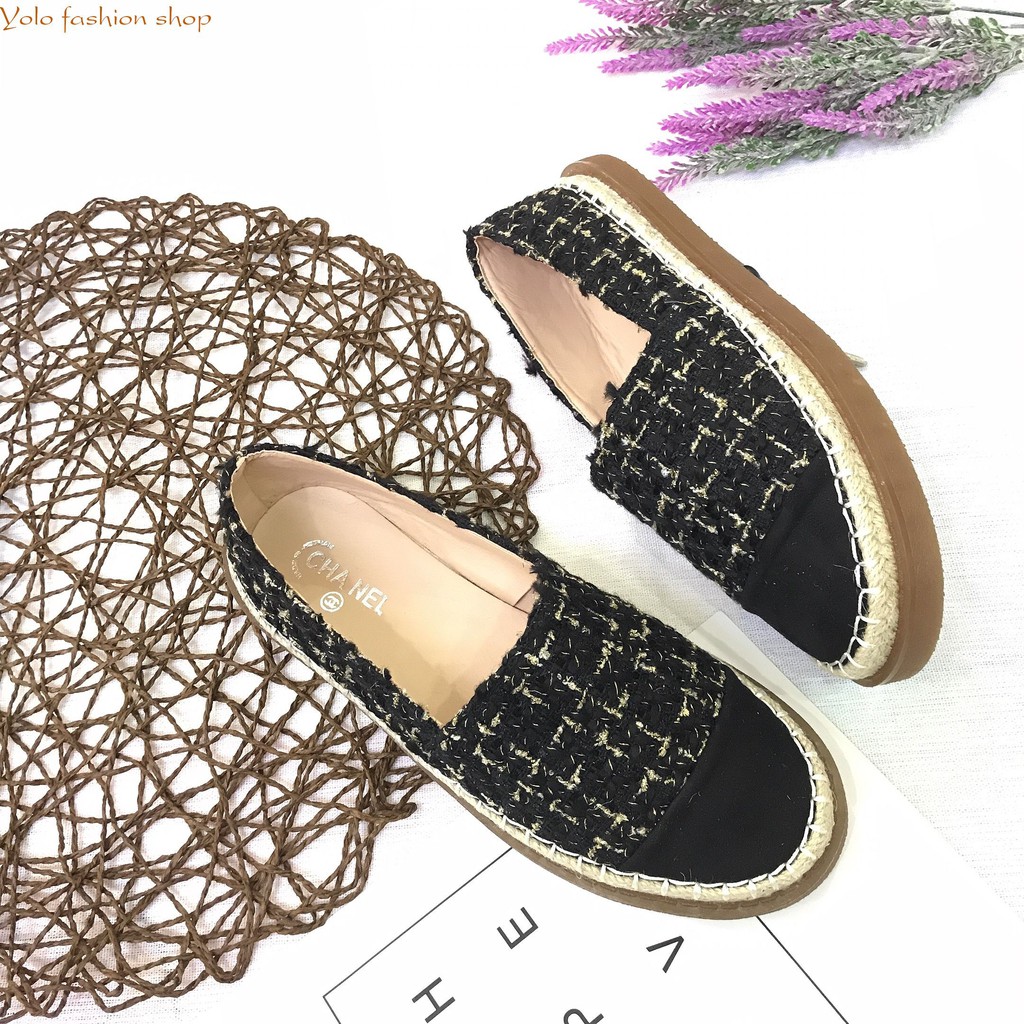 [Hình thật] GL6 Giày lười slip on nữ vải dạ phối da xinh xắn | BigBuy360 - bigbuy360.vn