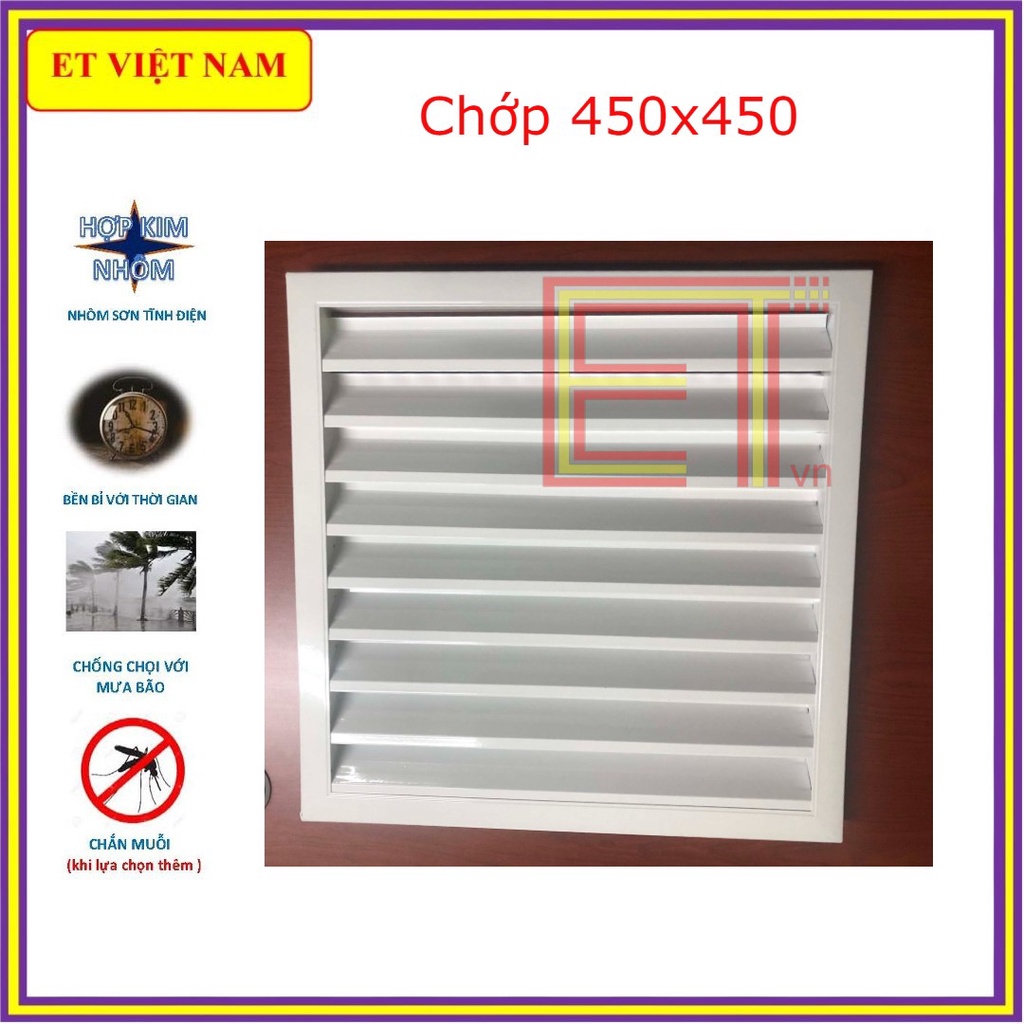 Chớp ô thoáng cửaLOUVER-450 CHỐNG HẮT MƯA đa năng, BH 12T cho quạt thông gió, lỗ thoáng, lam gió, chất liệu nhôm bền đẹp