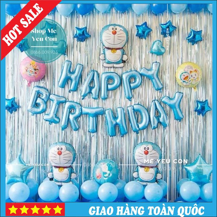 Trang Trí Sinh Nhật Hình Doremon (Doraemon) Cho Bé HOT SALE, Đầy Đủ Như Hình Tặng Kèm Đồ Bơm Đơn Giản Dễ Làm