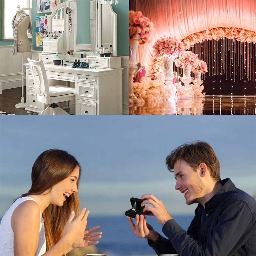 Hộp Đựng Nhẫn Cưới Bằng Nhung Có Đèn Led