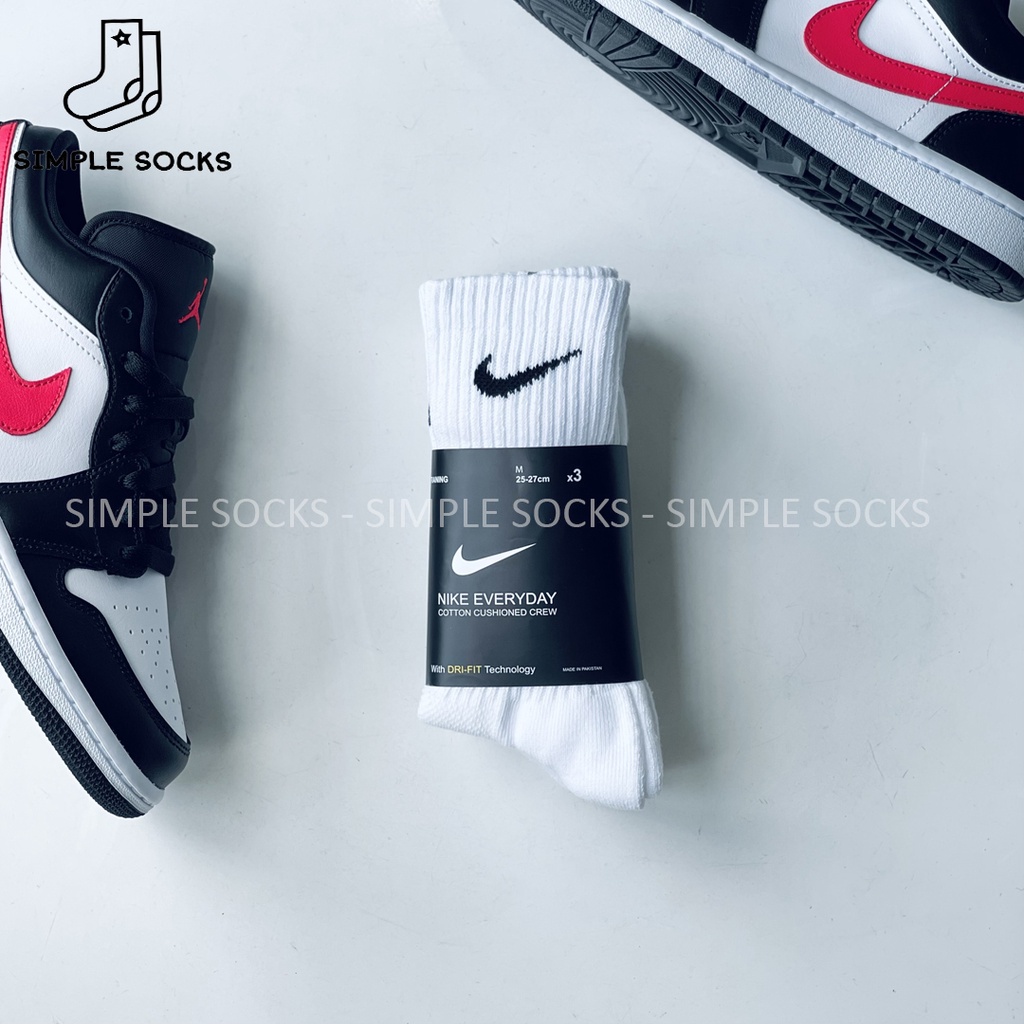 Pack 3 Đôi Vớ Nike Chính Hãng🍓FREESHIP🍓Tất Nike Dri Fit Cổ Cao 2 Màu Đen,Trắng - Chất Cotton Thấm Hút Mồ