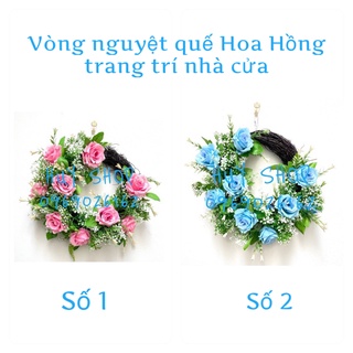 Vòng Nguyệt Quế HOA HỒNG nhân tạo tạo trang trí treo tường