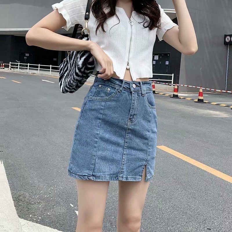 「HOME5」 ân váy jean Dáng Chữ A Lưng Cao Thời Trang Thu Đông Mới 2021