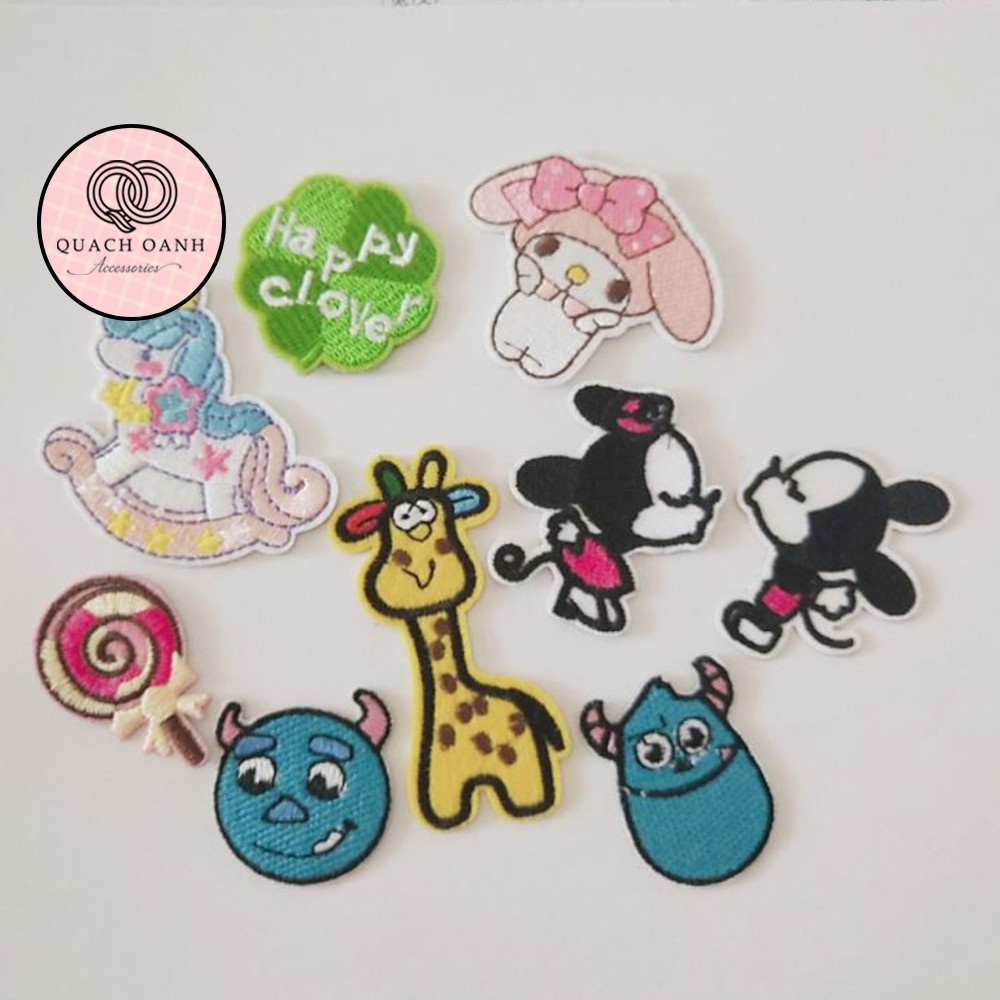 Sticker nhãn dán vải thêu hình cô gái kem cầu vồng tự dính trang trí sổ, vở, mũ bảo hiểm - ST13