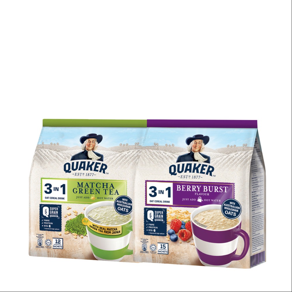 [Mã GRO1APR giảm 20K đơn 150K] Combo 2 Túi Thức Uống Yến Mạch Quaker 3in1 Vị Matcha 336g &amp; Berry Burst 450g
