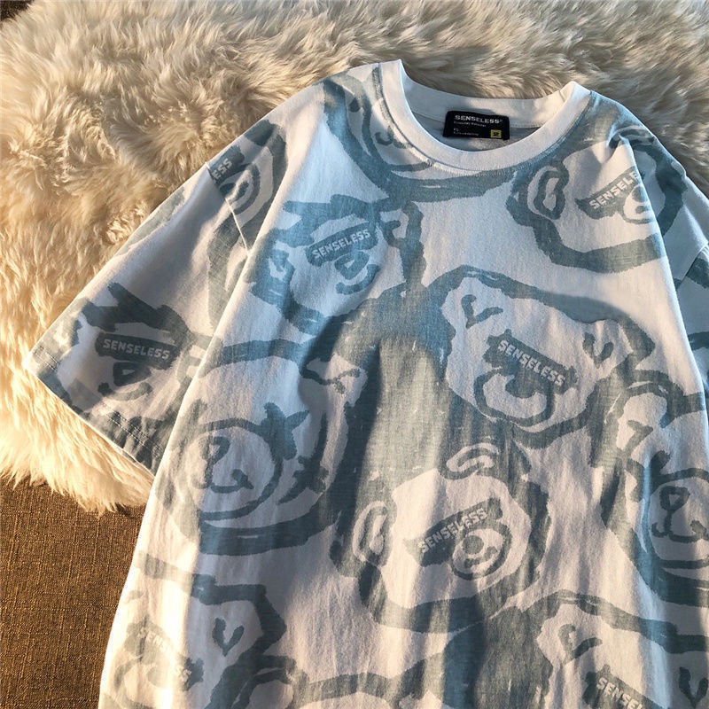 Áo thun COZOK ngắn tay dáng rộng phối màu nhuộm dễ phối đồ