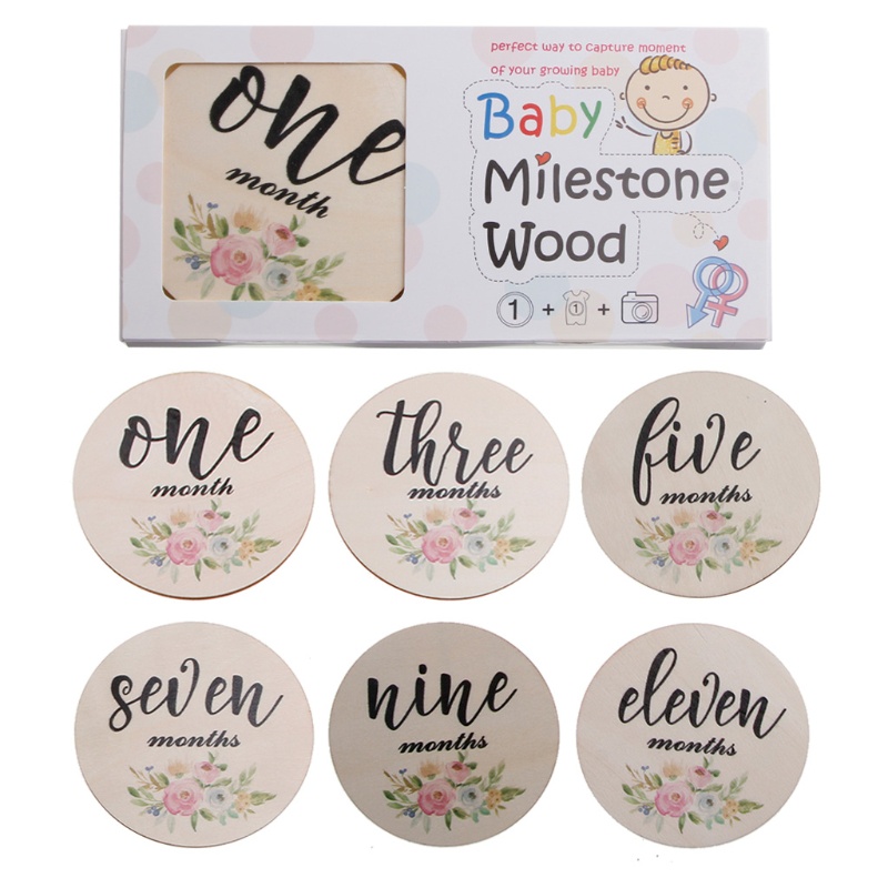Set 6 Tấm Thẻ Ghi Chú Đánh Dấu Cột Mốc Phát Triển Theo Tháng Cho Bé Sơ Sinh
