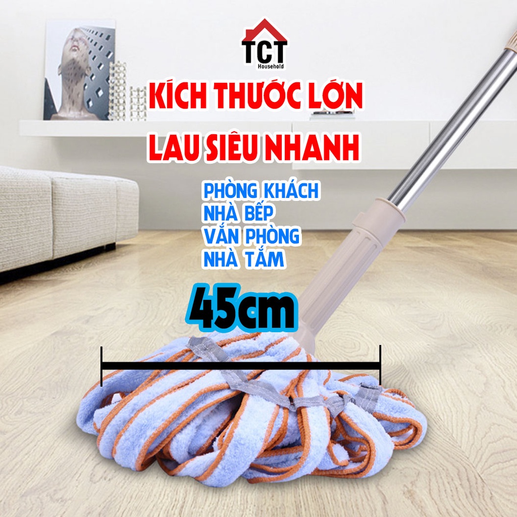 Cây Lau Nhà Vắt Trợ Lực Lớn Cao Cấp Điều Chỉnh 86-132cm TCThousehold, Cán Thép Không Gỉ, Vải Siêu Thấm