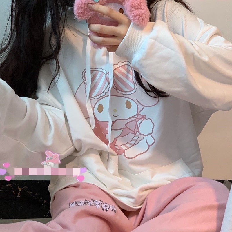 ÁO HOODIE MELODY 💕 MÀU HỒNG TRẮNG 💕 CỰC CUTE PHONG CÁCH LOLITA DỄ THƯƠNG