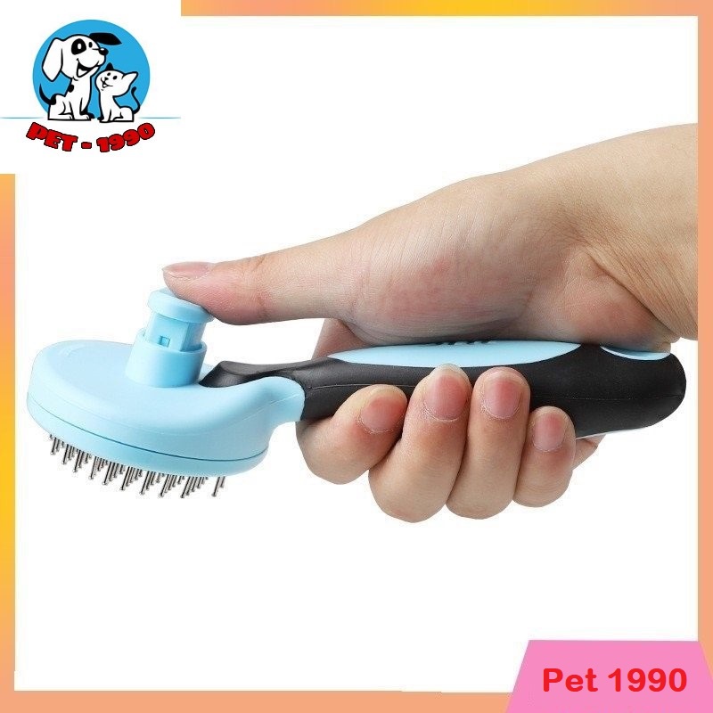 Lược Chải Lông Rụng Dele - Lược Đánh Bông Lông Có Nút Đẩy Gạt Lông Rụng Cao Cấp Cho Cho Mèo