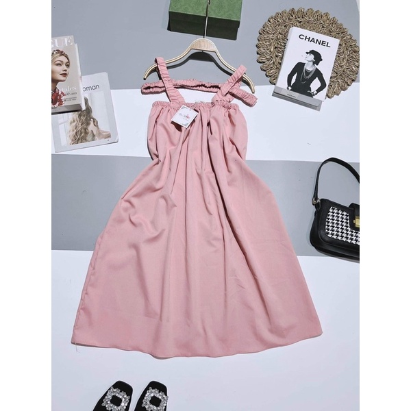 Váy hai dây chun hồng TC12