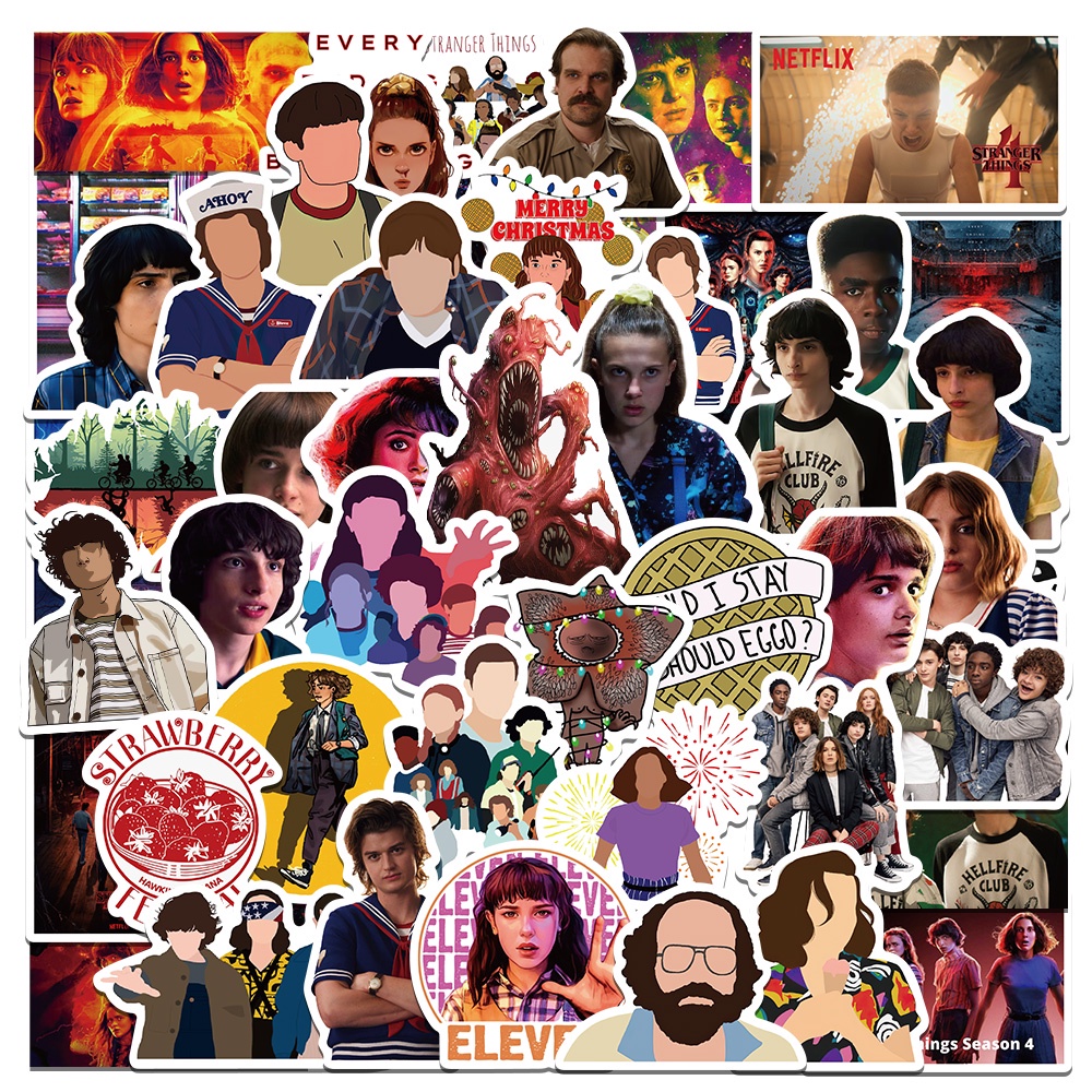 Bộ 50 Miếng Dán In Chữ Stranger Things 4 Phong Cách Cổ Điển Chống Thấm Nước Trang Trí Đa Ứng Dụng