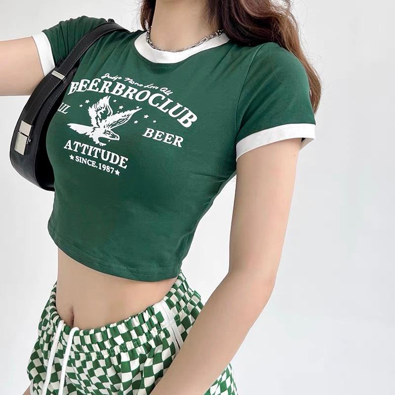 Áo Croptop Tay Ngắn PINKSTORE29, Dáng Ôm Họa Tiết In Hình A5475