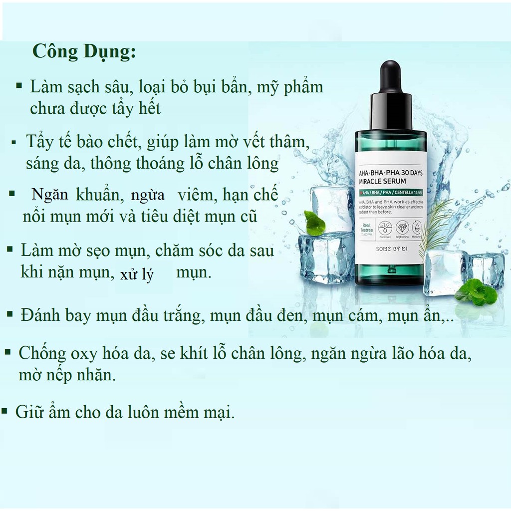 Serum Some By Mi, Tinh chất ngừa mụn hiệu quả cho da mụn Some By Mi AHA-BHA-PHA 30 Days Miracle Serum 50ml Auth Hàn Quốc