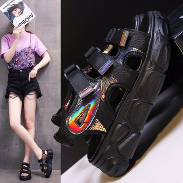 Giày sandal ulzzang đen tuyền cá tính hot nhất 2020