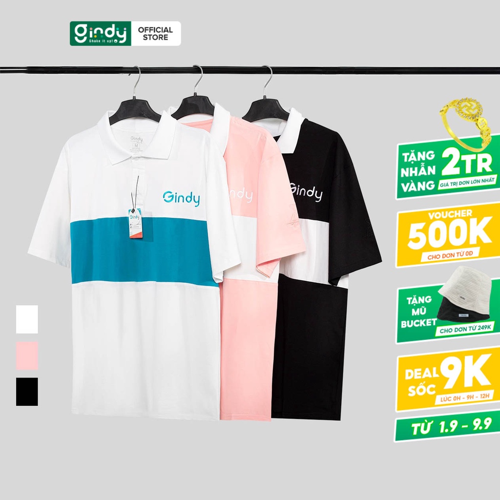 Áo polo nam nữ form rộng unisex thêu chữ GINDY hàn quốc cổ bẻ phong cách thời trang học sinh sinh viên công sở A080