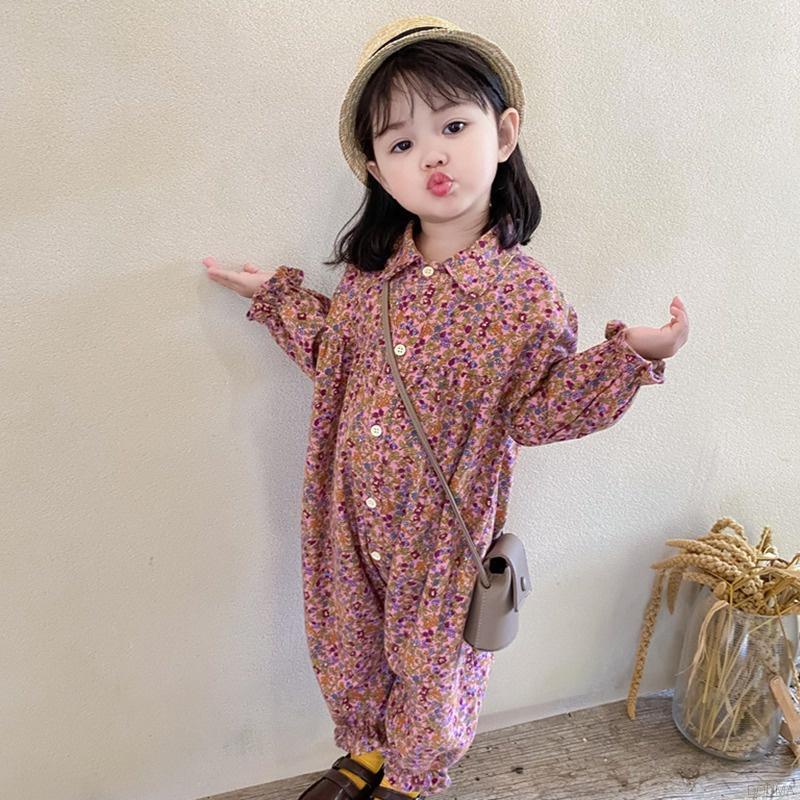 Bộ áo liền quần phối nút thời trang Hàn Quốc cho bé gái