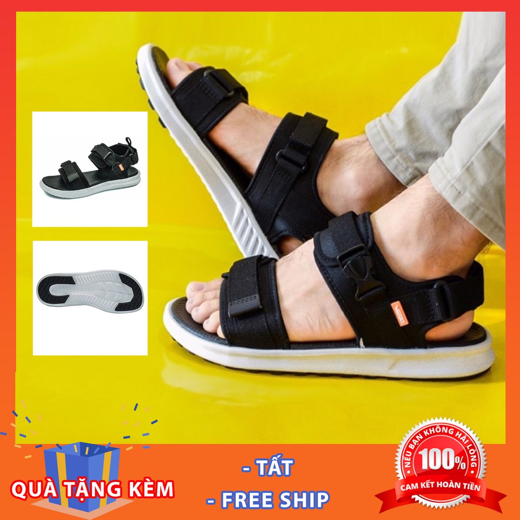 Sandal Vento chính hãng nam nữ SD-NB01 màu đen Black quai dán, quai bấm linh hoạt, Dép quai sau đi học không gây mùi