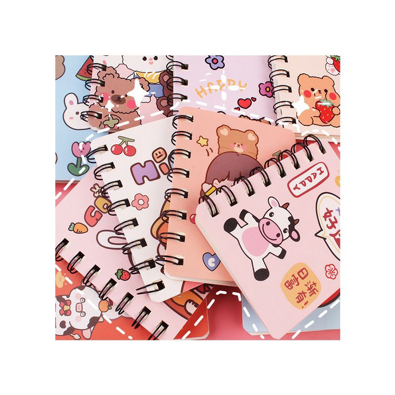 Sổ lò xo mini ghi chép cầm tay hoạt hình cute, set 4 sổ lò xo kẻ ngang A7 quà tặng dành cho học sinh, sinh viên
