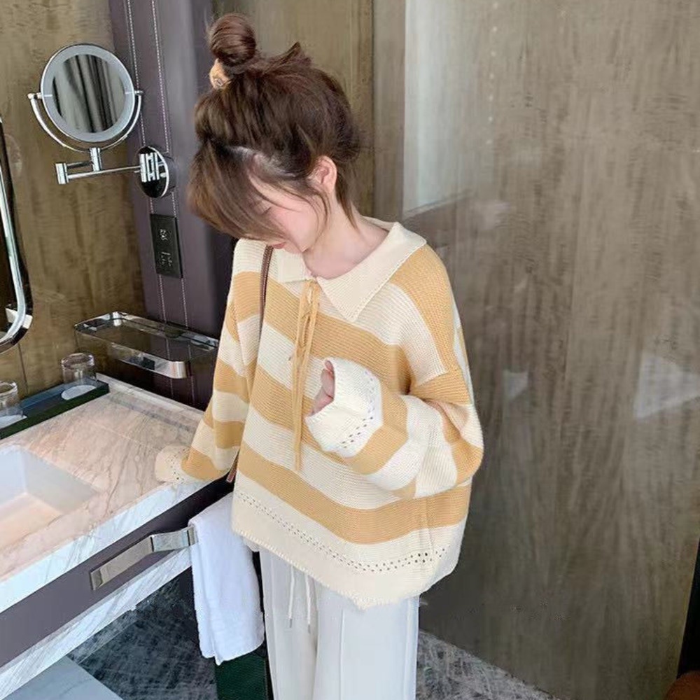 Áo Sweater Dệt Kim Dáng Rộng Họa Tiết Kẻ Sọc Thời Trang Thu Đông Mới Cho Nữ