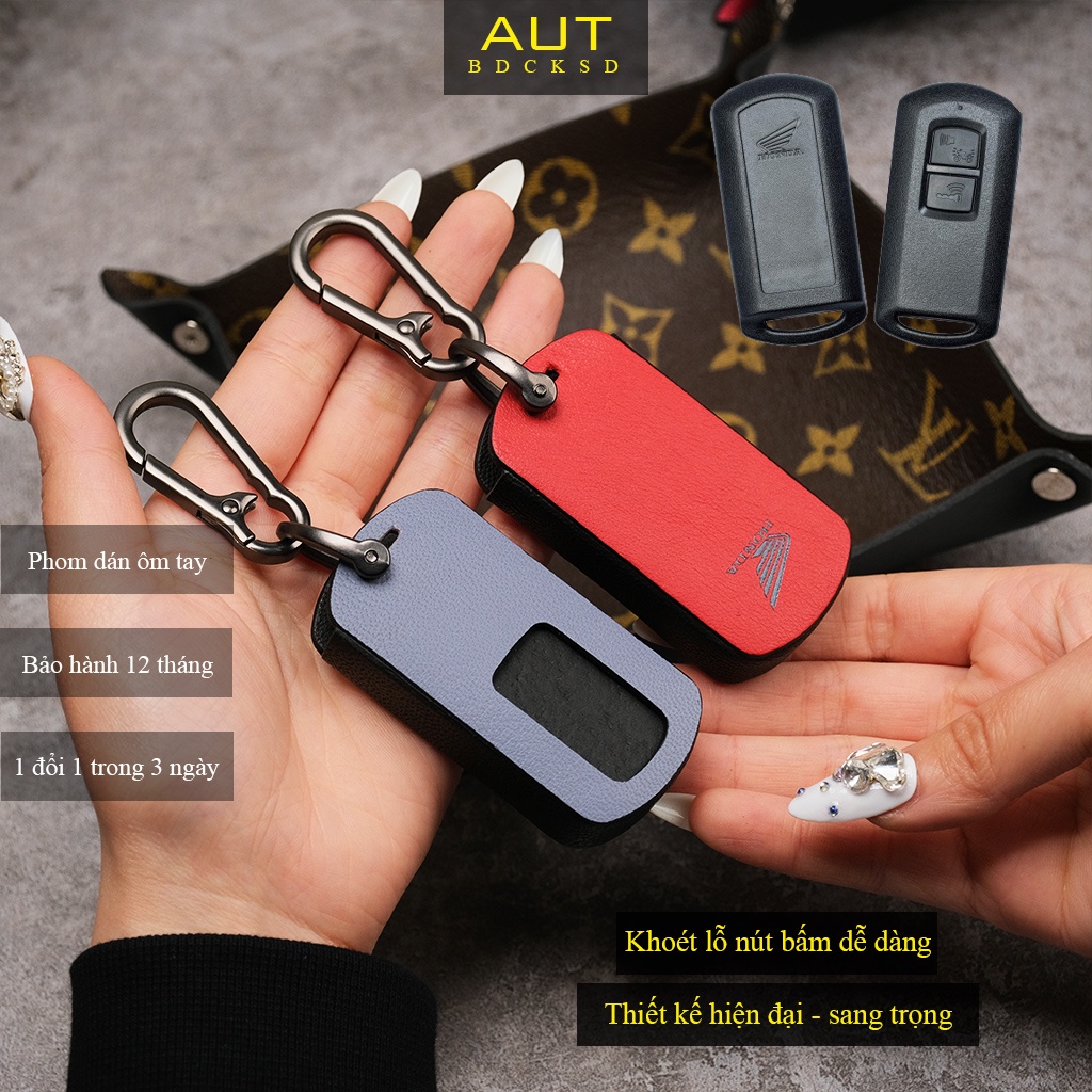 Bao da bảo vệ chìa khoá Smartkey AB Air Blade Honda Lead Vision Vario Click da bò khâu tay ABKV CD có tay cầm