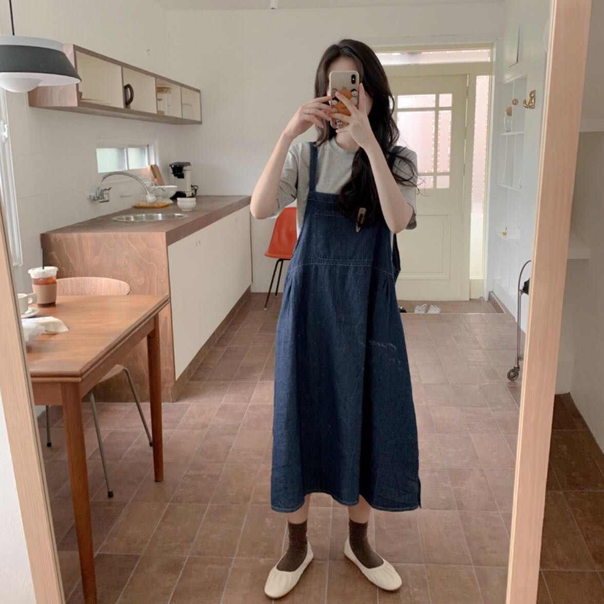 Xiaozhainv Áo thun tay ngắn / đầm jean hai dây thời trang cho nữ