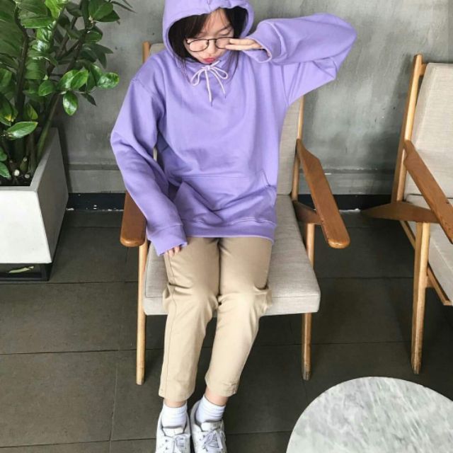 Áo Hoodie Tay Dài Túi Bụng Trơn Unisex