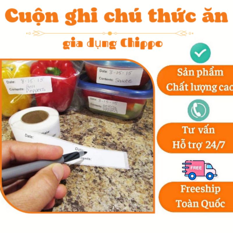 cuộn ghi chú đồ ăn , ghi ngày tháng đóng hộp..