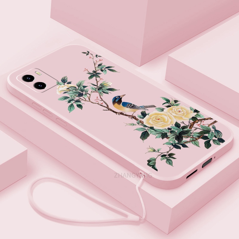 Ốp Điện Thoại TPU Mềm Họa Tiết Hoa Và Chim Có Dây Đeo Cho vivo y15a y15s