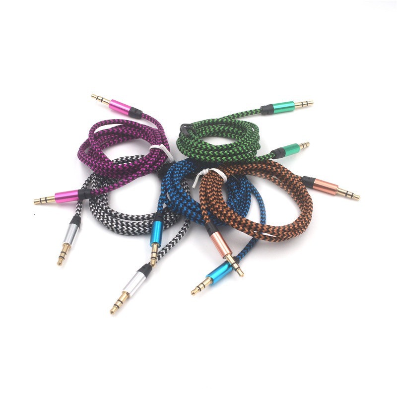 Dây cáp âm thanh sợi nylon bện đầu cắm 3.5mm dài 1m vỏ bằng kim loại