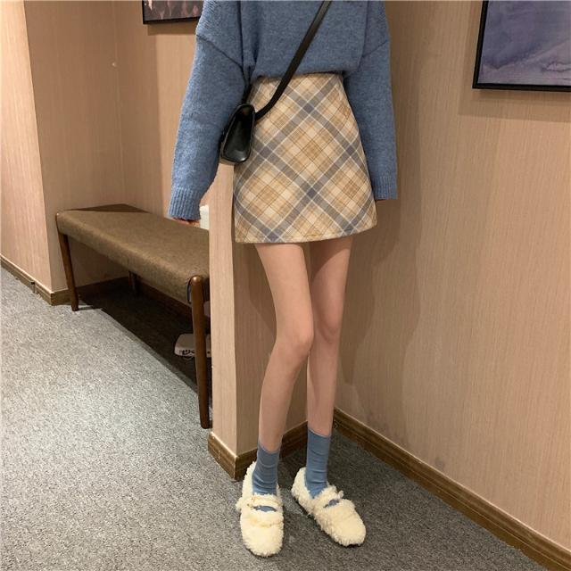 Chân Váy Dạ Women New Korean Retro High Waist Plaid Tweed Skirt | BigBuy360 - bigbuy360.vn