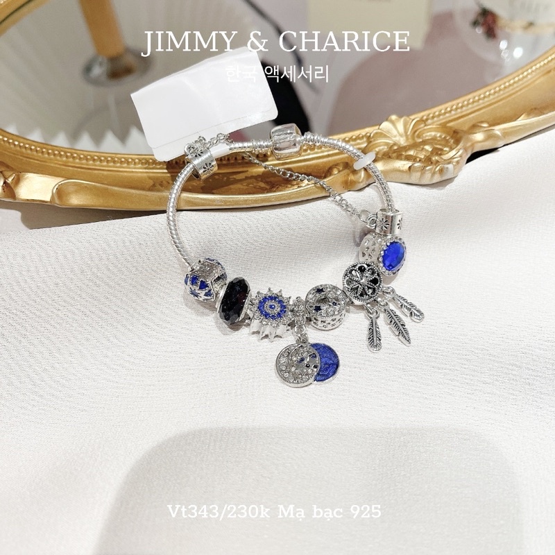 Vòng tay charm Jimmy & Charice màu xanh dương 18cm may mắn chất liệu bạc 925  không han rỉ bay màu khi tiếp xúc nước