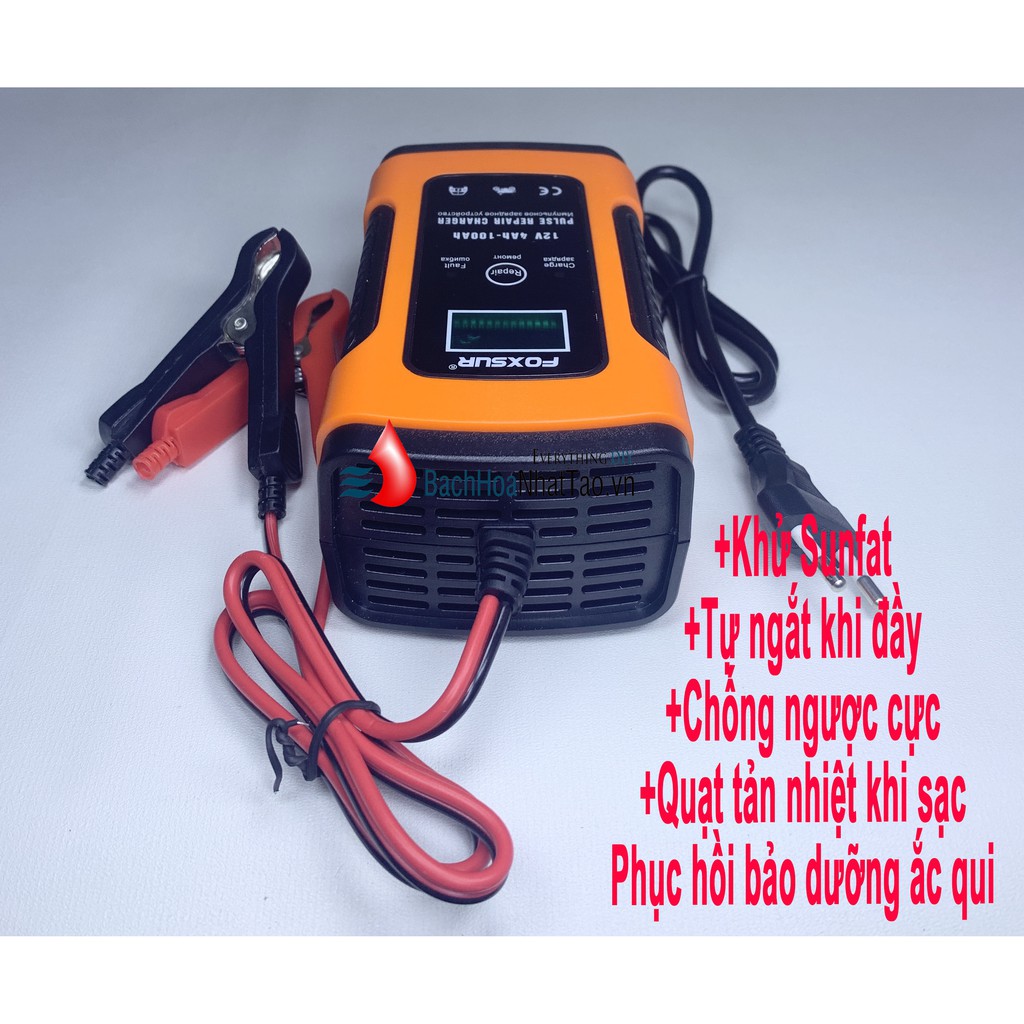 Sạc Bình Ắc Qui 12v - 4Ah - 100Ah Tích Hợp Khử Sunfat Phục Hồi Bình