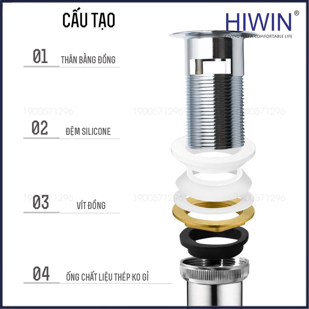 Bộ xả lavabo, xiphong chậu rửa mặt nắp lật đồng mặt gương có lỗ chống tràn HIWIN PG-3016