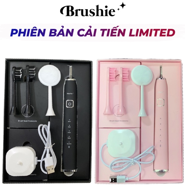2 Bộ Brushie Limited-Bàn Chải Điện 5in1 x Rửa mặt thông minh CẢI TIẾN-Đánh răng/Rửa Mặt/Chăm sóc nứu