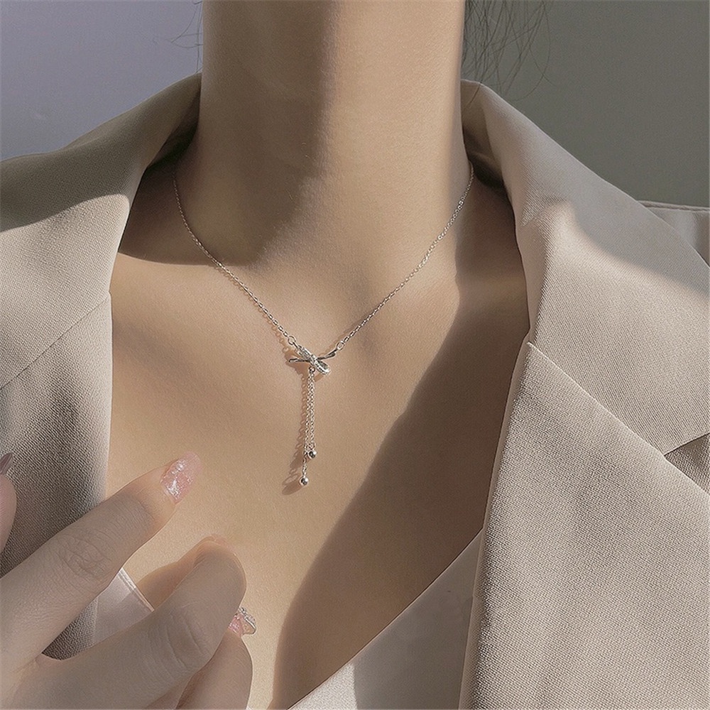 Vòng cổ Dáng Dài Thắt Nơ Tua Rua Đơn Giản Sang Trọng Phong Cách Hàn Quốc Cho Nữ