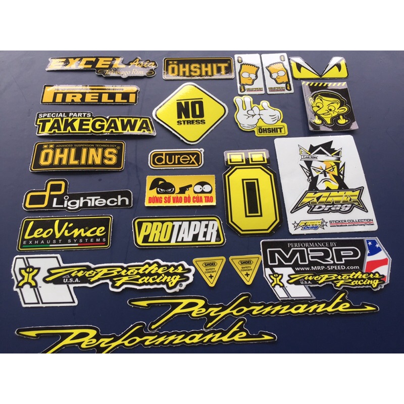 Trọn bộ 24 logo vàng , cực kì đẹp. Sticker decal chống nước, hình dán trang trí xe máy, nón