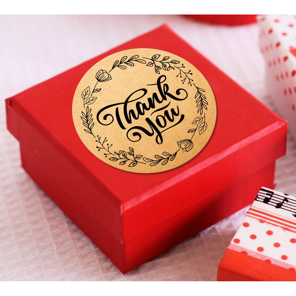 Tem chữ Thank You Nhãn Decal Giấy Kraft Cám Ơn Hoa Văn Vintage Sang Trọng, Đặc Sắc