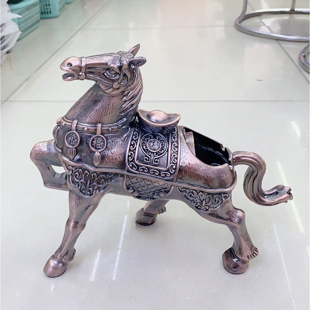 GẠT TÀN THUỐC LÁ BẰNG ĐỒNG GIẢ CỔ HÌNH NGỰA