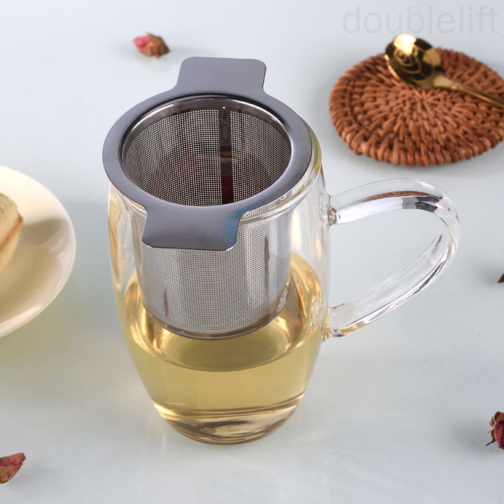 Tea Infuser with Lid Stainless Steel Coffee Herb Mesh Filter Double Handle Loose Leaf Tea Strainer doublelift store