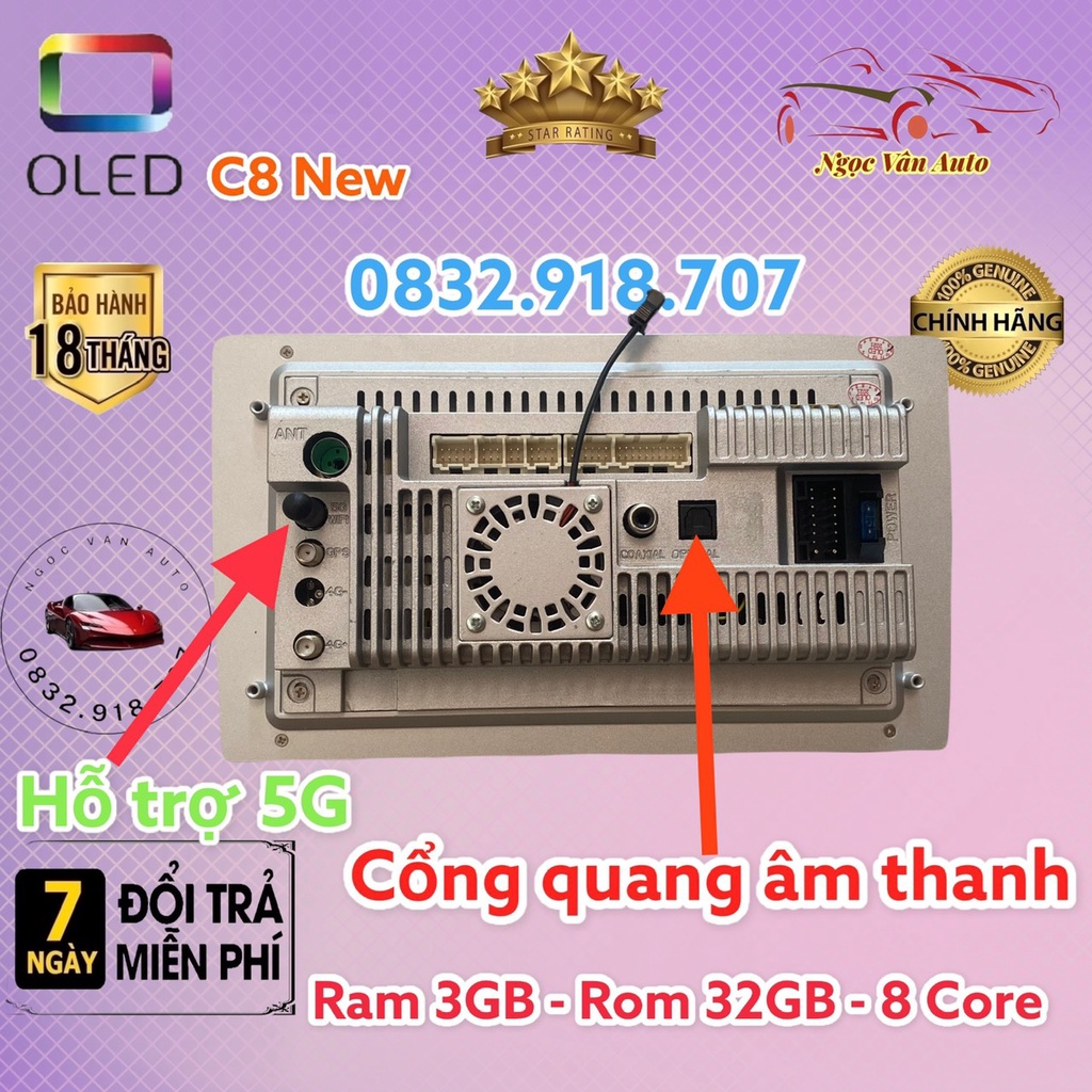 Màn hình android OLED C8 New theo xe Vios + Yaris 2014 - 2018 kèm dưỡng và jack nguồn zin theo xe