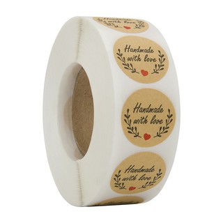 500 With Love Scrapbooking Hand Made Handmade Label Sticker Kraft Round Labels