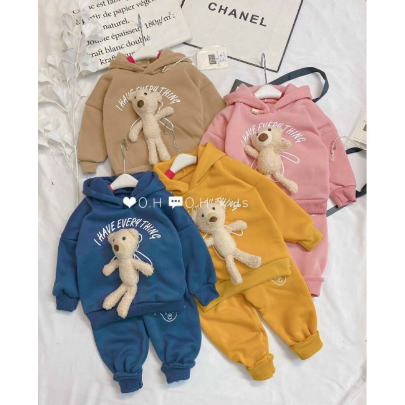 Bộ nỉ Gấu lót bông ấm - Dáng Hoodie phối đồ cực yêu