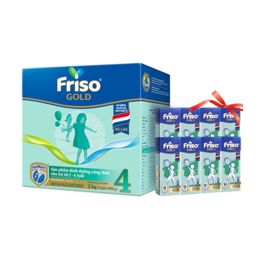 [Tặng 2 lốc sữa pha sẵn RTD 180ml] Sữa Bột Friso Gold 4 Hộp Giấy 2kg (Dành Cho Trẻ Từ 2 - 6 Tuổi)