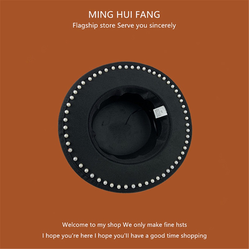 Mũ Rộng Vành Màu Đen Đính Ngọc Trai Thời Trang Anh Quốc Cho Nữ