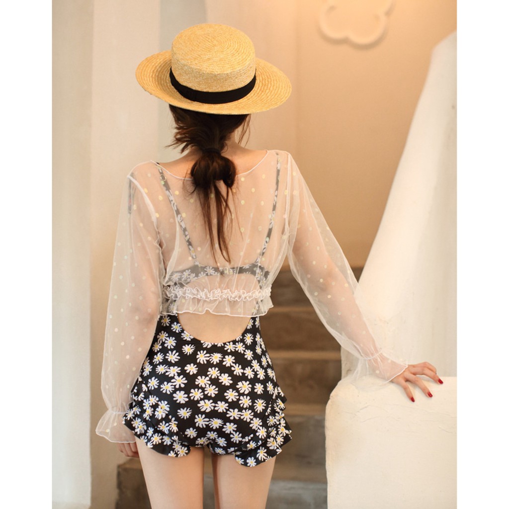 Bộ đồ bơi bikini nữ giấu bụng che nắng 1 mảnh đi tắm biển hoa cúc tiểu thư sang chảnh | BigBuy360 - bigbuy360.vn
