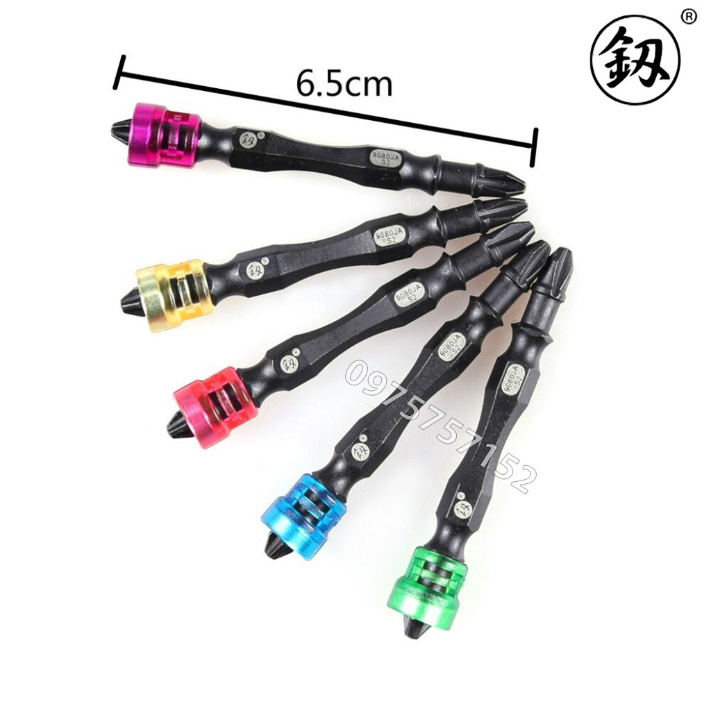 Mũi vít Nhật PH2 dài 65mm Fukuoka đa năng trợ lực, đầu mũi bắt vít 2 đầu 4 cạnh bake có vòng nam châm từ tính siêu hít