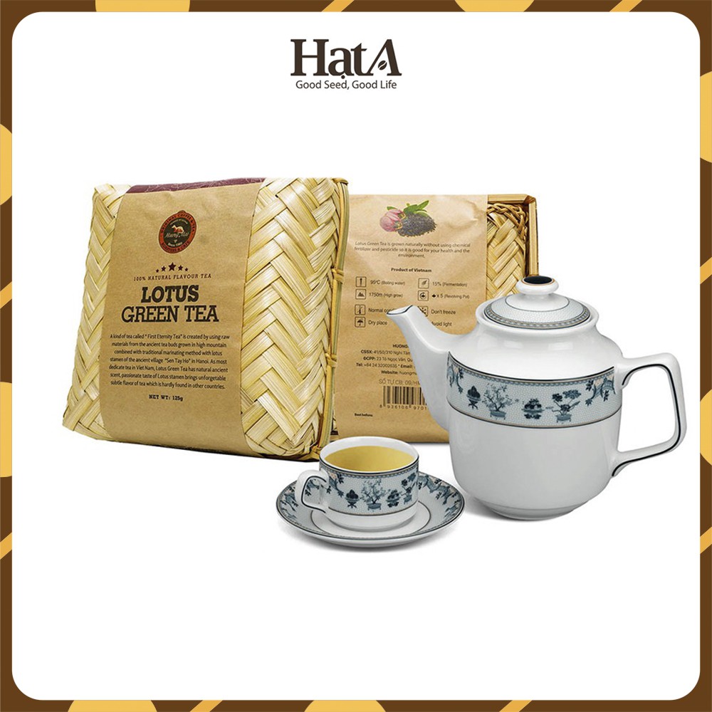 Trà sen thượng hạng Hương Mai Cafe Lotus Green Tea 100% lá trà non ướp trong bông sen 125gr - đựng trong hộp tre