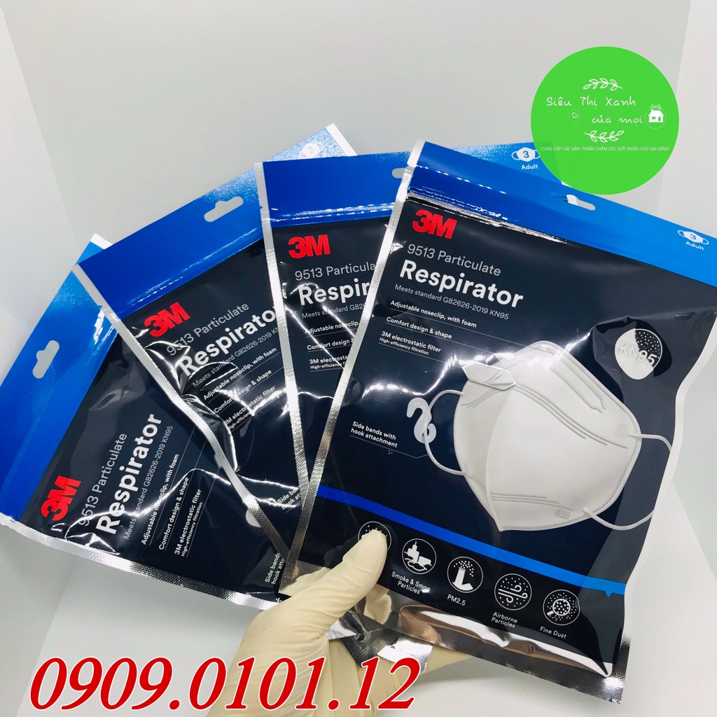Khẩu trang 3m 9513 chính hãng tiêu chuẩn KN95, nhập khẩu singapore tiệt trùng đóng gói trong bịch kín